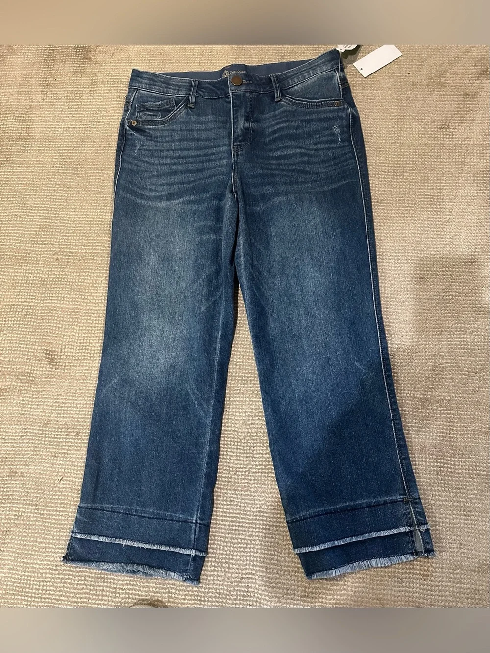 Democracy Dark Blue straight leg fringe bottom jeans - Picture 1 of 4